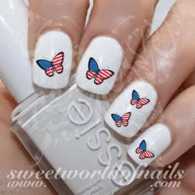 4th of July Nail Art USA Flag Butterfly Nail Water Decals