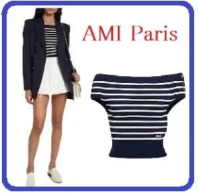 AMI PARIS  |Stripes Wool Plain Medium V-neck & Crew neck