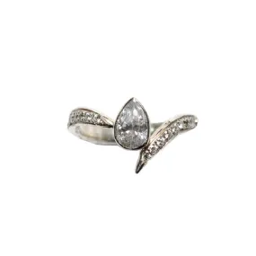 Asymmetrical Pear Diamond Ring in 18 Karat White Gold