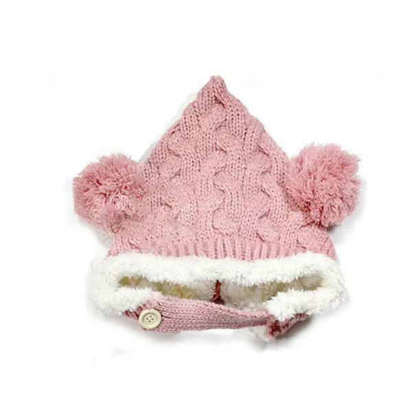 Baby Hat 0-5Y Infant Unisex Multicolored Warm Knitted Hats Two Balls Cap Xmas SM6