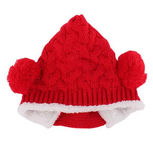 Baby Hat 0-5Y Infant Unisex Multicolored Warm Knitted Hats Two Balls Cap Xmas SM6