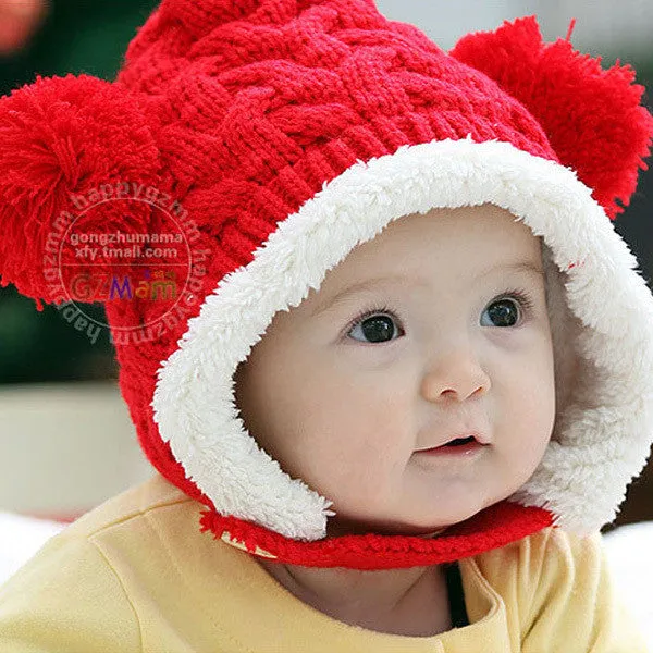 Baby Hat 0-5Y Infant Unisex Multicolored Warm Knitted Hats Two Balls Cap Xmas SM6