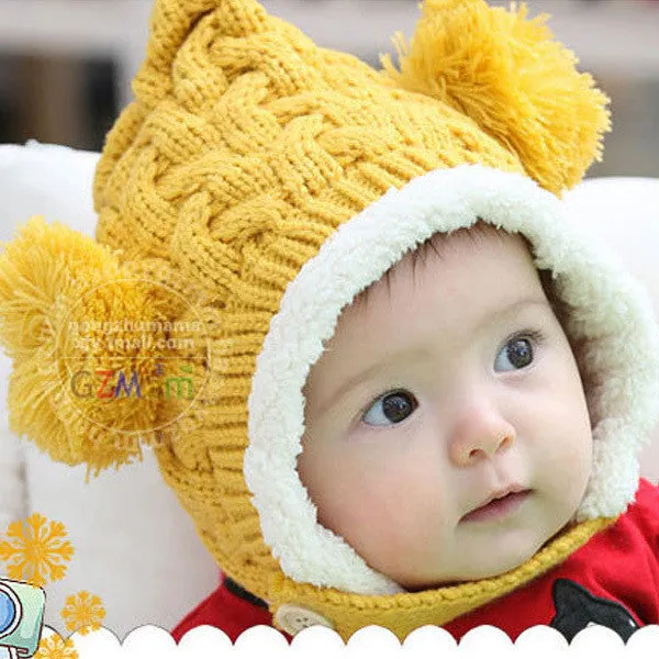 Baby Hat 0-5Y Infant Unisex Multicolored Warm Knitted Hats Two Balls Cap Xmas SM6