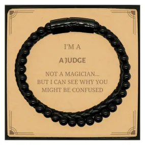 Badass Judge Gifts, I'm Judge not a magician, Sarcastic Stone Leather Bracelets for Judge Birthday Christmas for  Men, Women, Fr