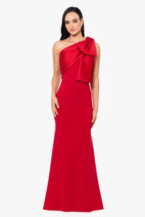 Carmela Long Scuba Crepe Dress with Satin Bow