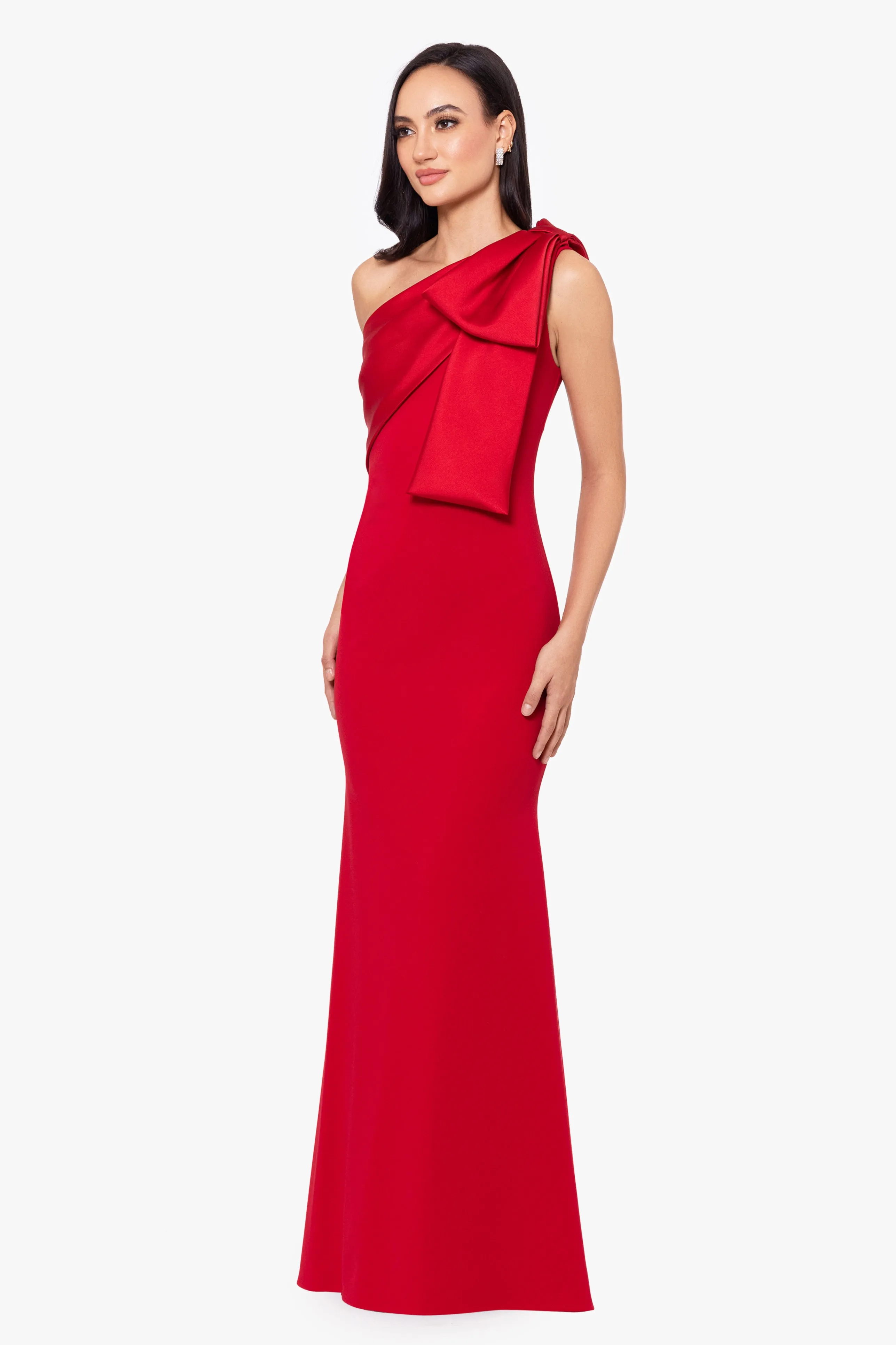 Carmela Long Scuba Crepe Dress with Satin Bow