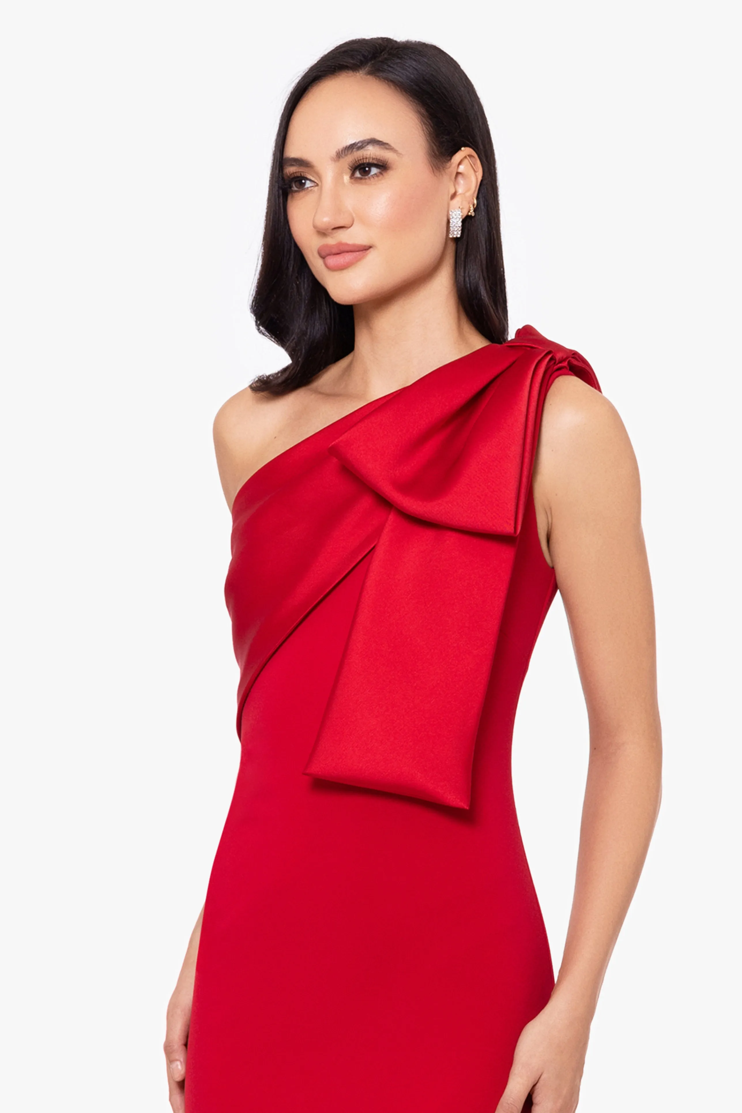 Carmela Long Scuba Crepe Dress with Satin Bow