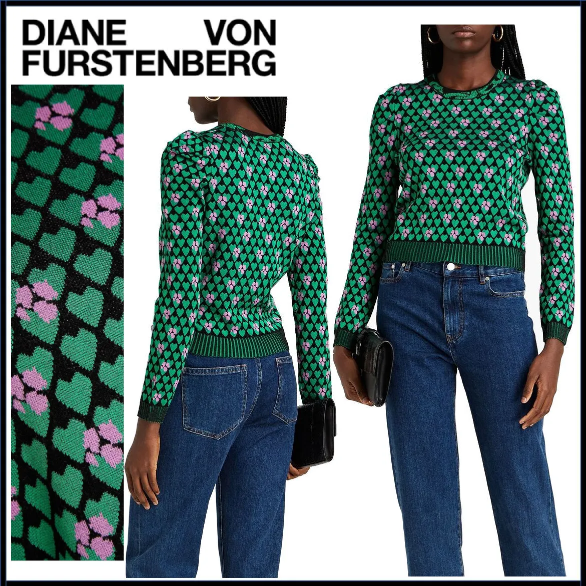 DIANE von FURSTENBERG  |Crew Neck Heart Casual Style Wool Rib Street Style