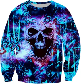 Electric Blue Alternative Skull Graffiti Sweatshirt