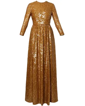 Gold Sequin Long Sleeve Gown