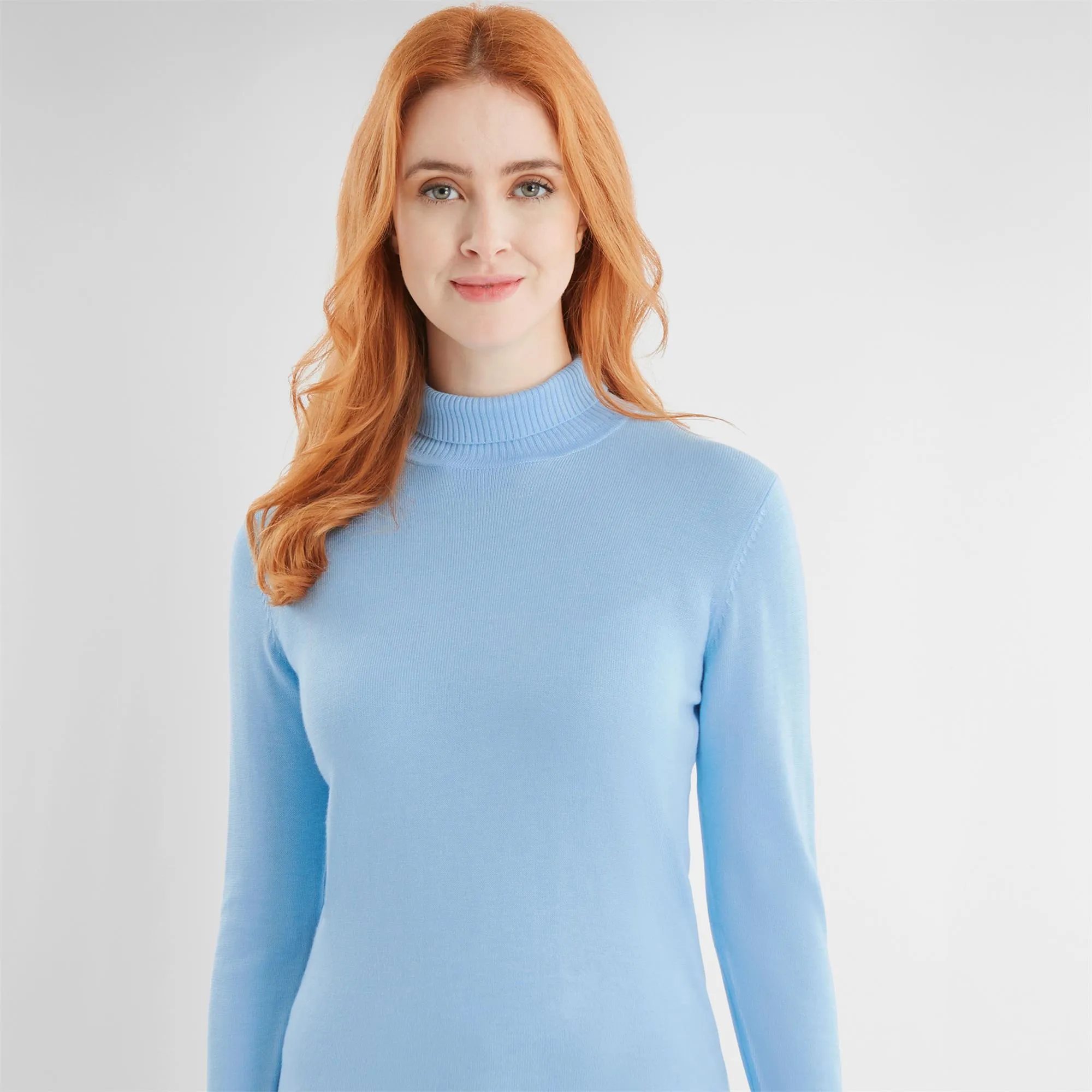 Green Lamb Knox Cashmere Mix Ladies Golf Roll Neck Ice Blue