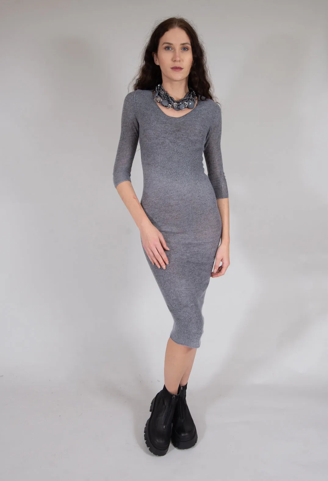 Long Jersey Fitted Dress in Grey