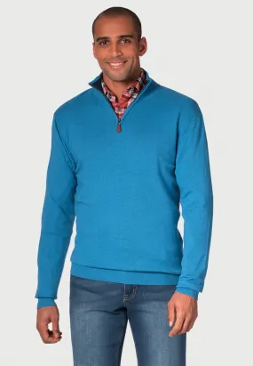 Luxury Cotton Merino Zip Neck Jumper - Sea Blue