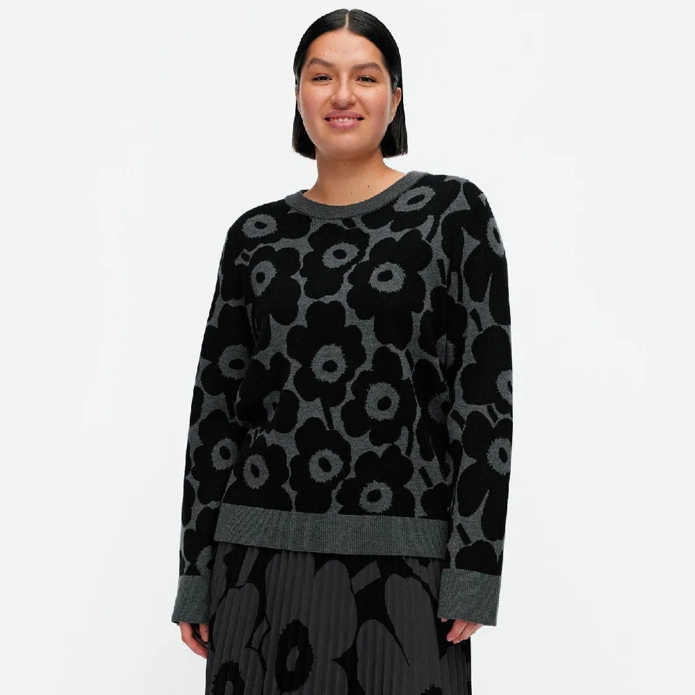 marimekko  |Crew Neck Flower Patterns Casual Style Wool Rib Long Sleeves