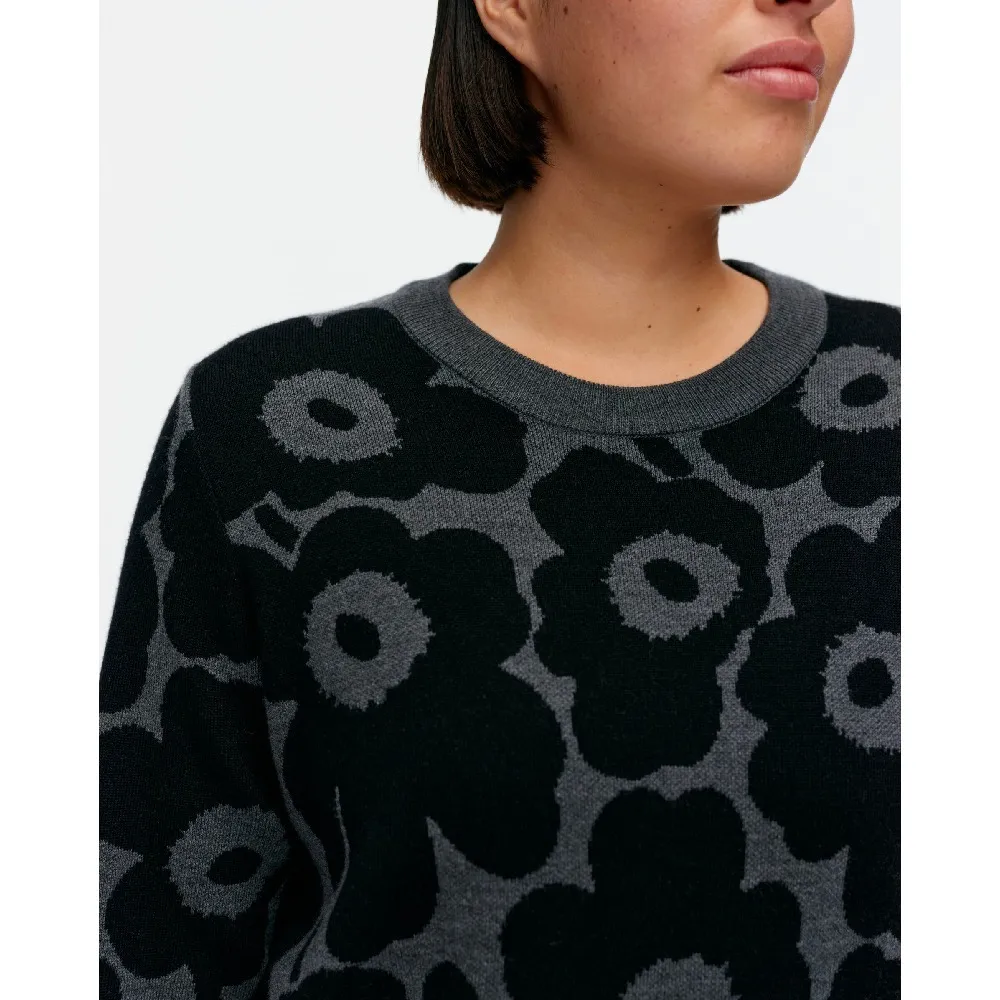 marimekko  |Crew Neck Flower Patterns Casual Style Wool Rib Long Sleeves