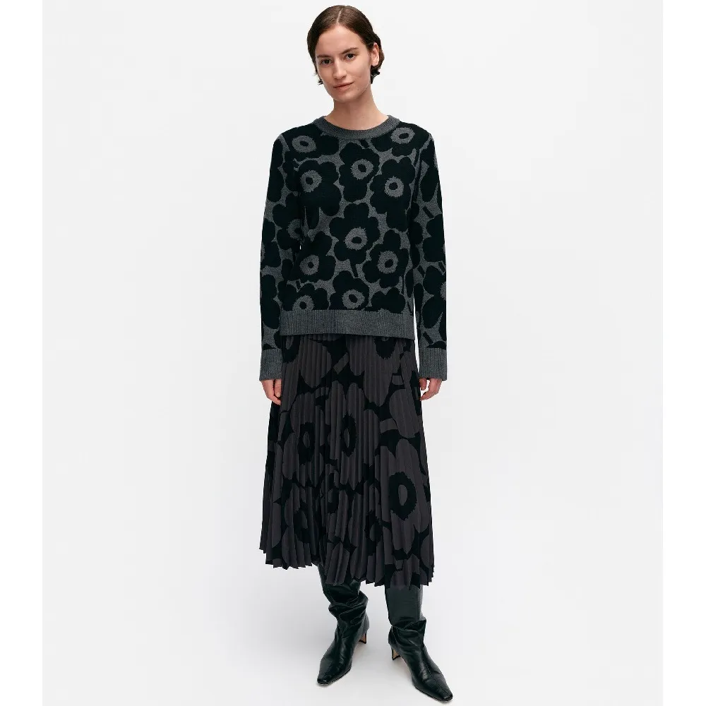 marimekko  |Crew Neck Flower Patterns Casual Style Wool Rib Long Sleeves