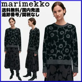 marimekko  |Crew Neck Flower Patterns Casual Style Wool Rib Long Sleeves