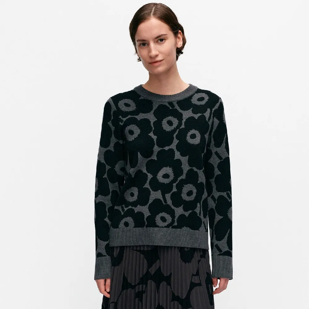 marimekko  |Crew Neck Flower Patterns Casual Style Wool Rib Long Sleeves