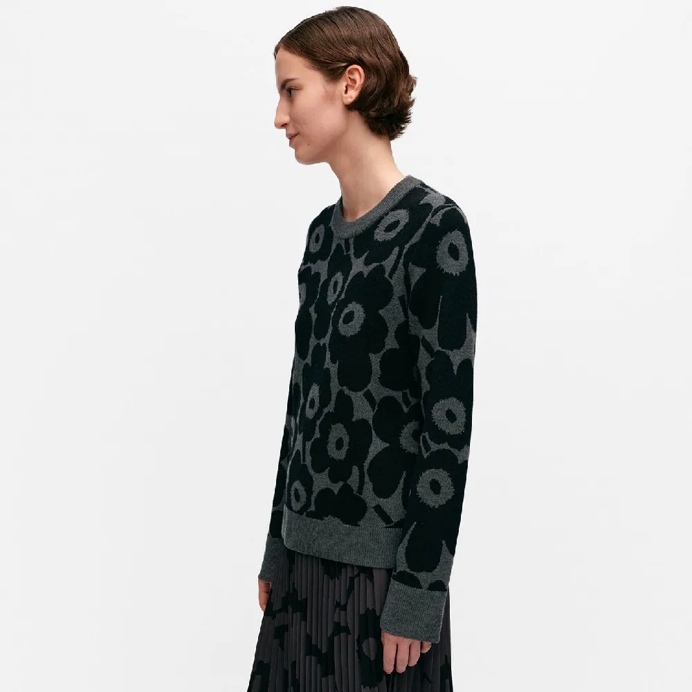 marimekko  |Crew Neck Flower Patterns Casual Style Wool Rib Long Sleeves