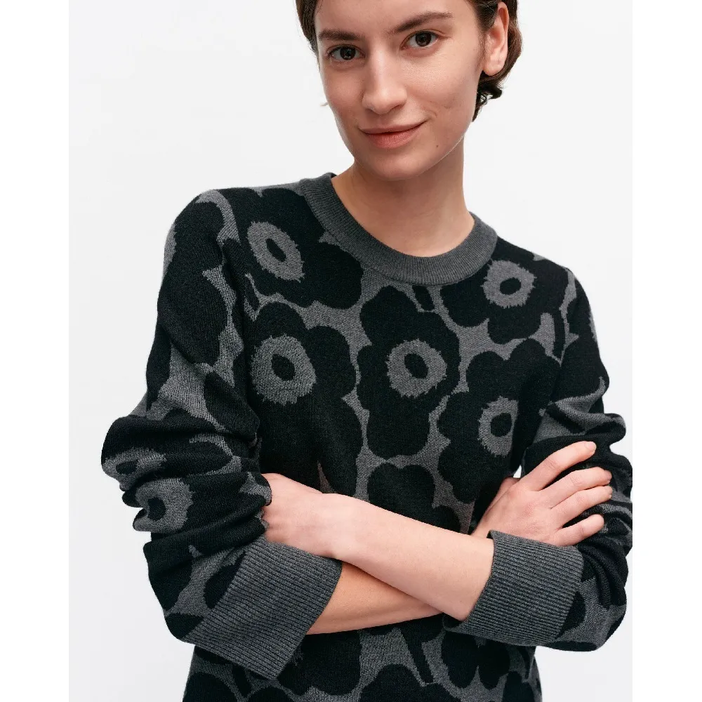 marimekko  |Crew Neck Flower Patterns Casual Style Wool Rib Long Sleeves