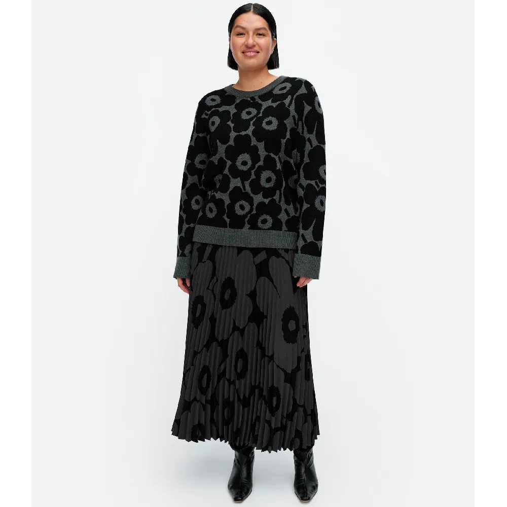 marimekko  |Crew Neck Flower Patterns Casual Style Wool Rib Long Sleeves