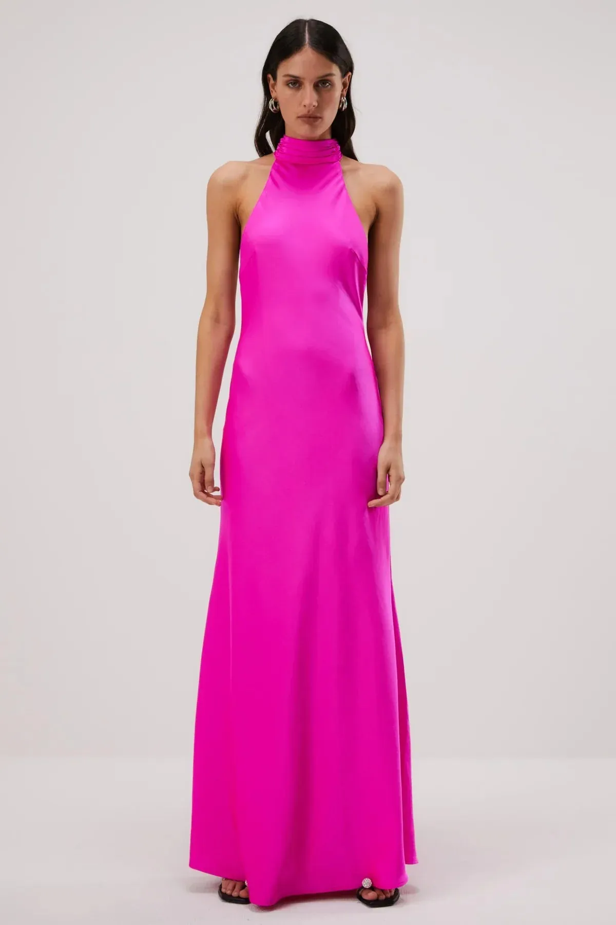 Misha Evianna Satin Gown - Hot Pink