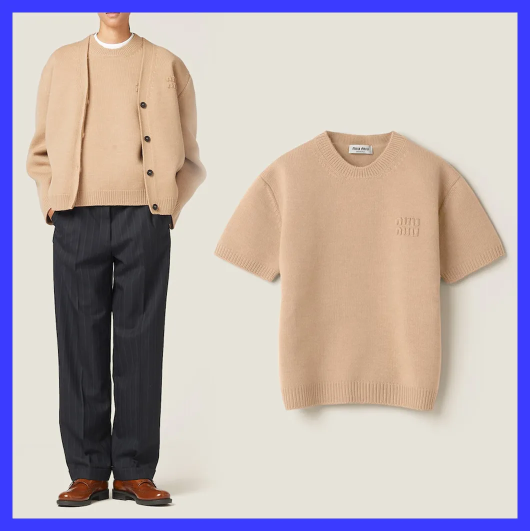 MiuMiu  |Crew Neck Casual Style Wool Plain Short Sleeves