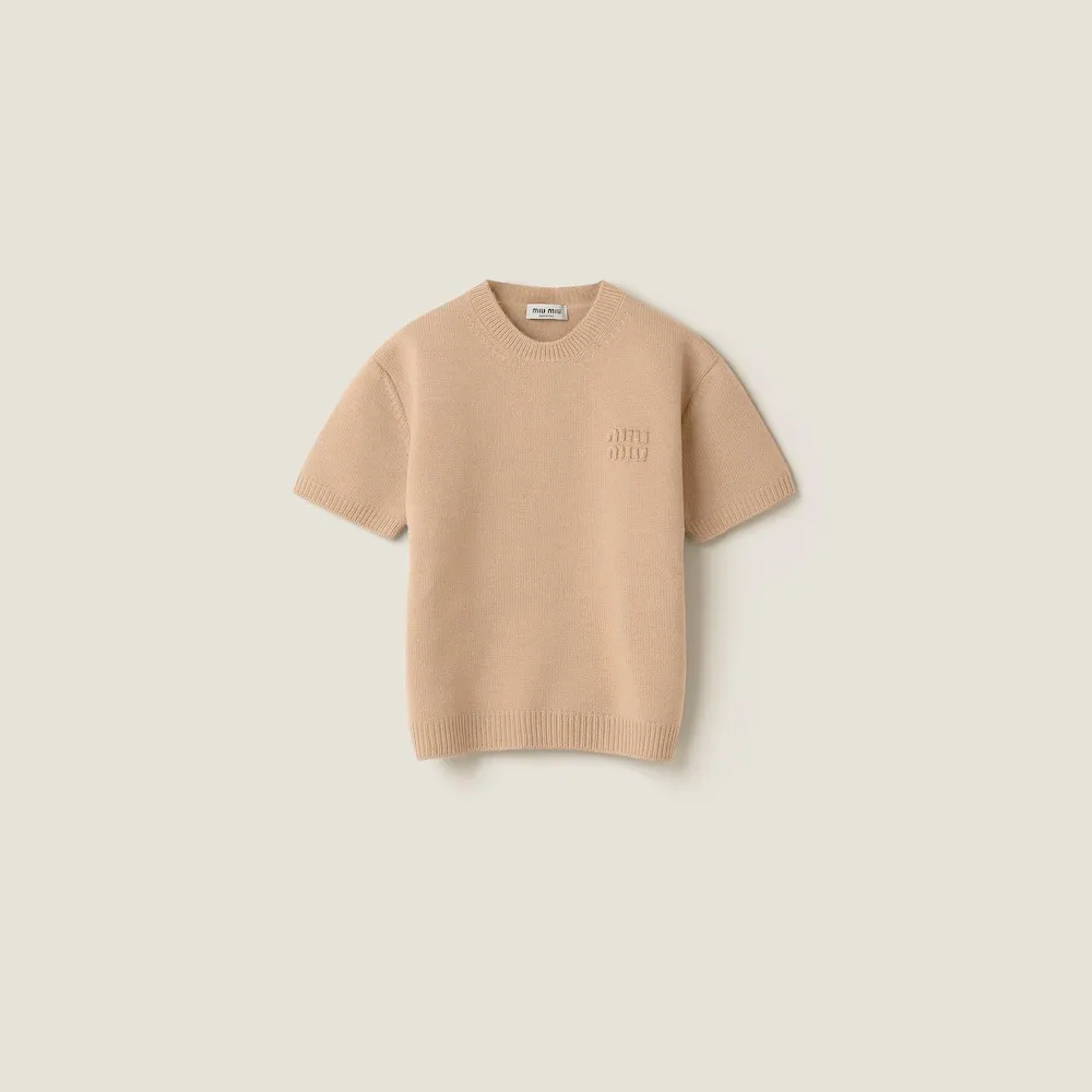 MiuMiu  |Crew Neck Casual Style Wool Plain Short Sleeves