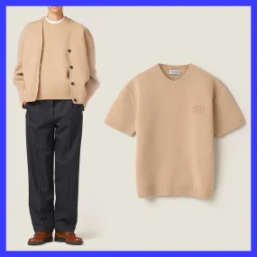 MiuMiu  |Crew Neck Casual Style Wool Plain Short Sleeves