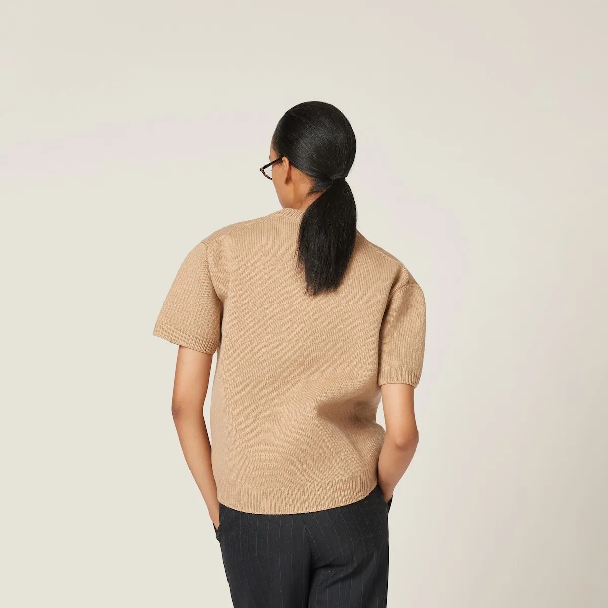 MiuMiu  |Crew Neck Casual Style Wool Plain Short Sleeves