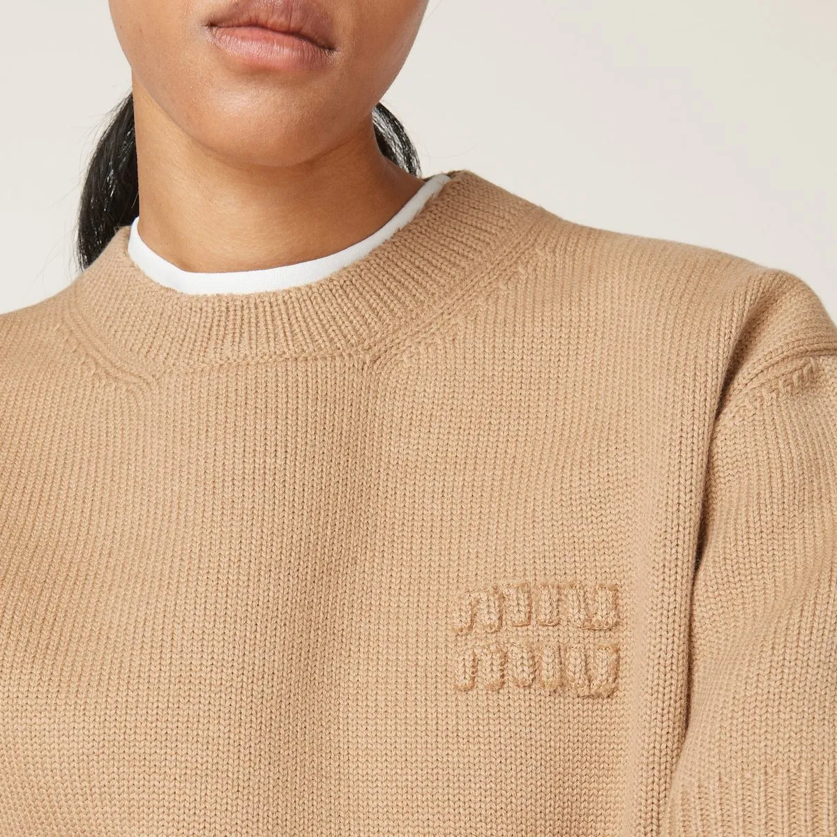 MiuMiu  |Crew Neck Casual Style Wool Plain Short Sleeves