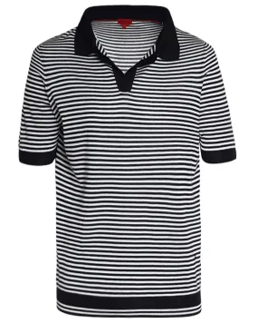 Navy and White Striped Short Sleeve Polo