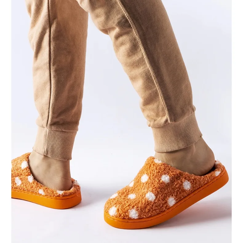 Orange warm slippers with white dots