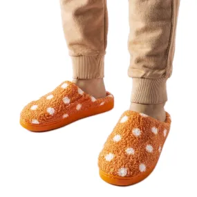 Orange warm slippers with white dots