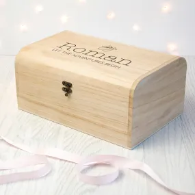 Personalised New Baby Keepsake Wooden Chest -  Booties