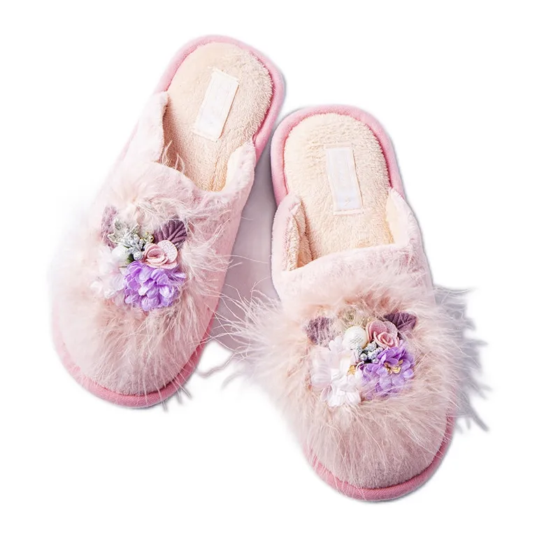 Pink warm slippers with Moly flowers