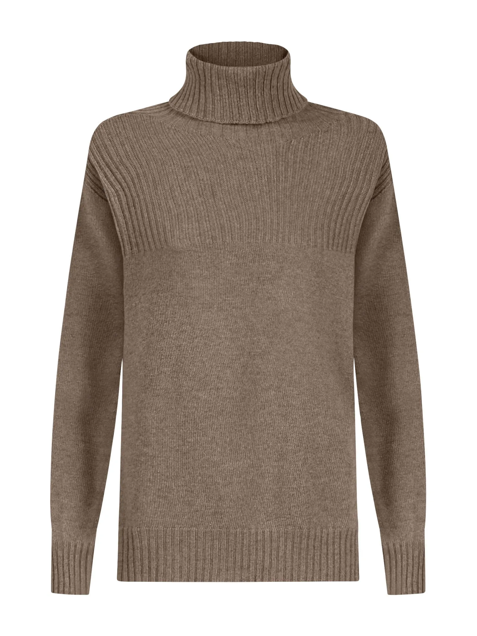 Pullover con collo roulè in Cashmere Blend - Pine Bark Mel.