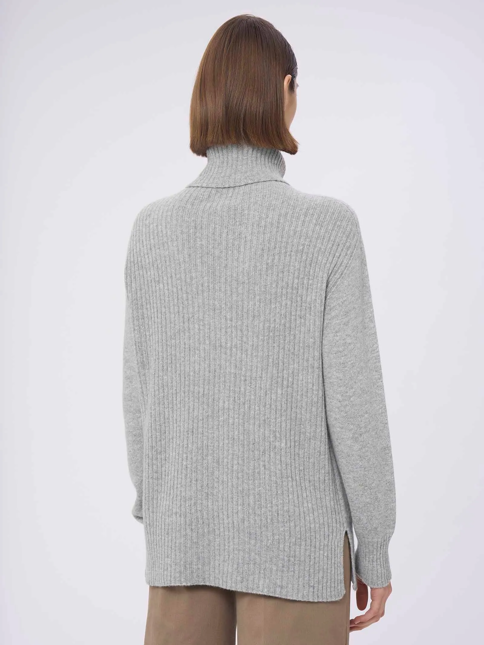 Pullover con collo roulè in Cashmere Blend - Pine Bark Mel.