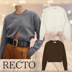 RECTO  |Crew Neck Casual Style Wool Long Sleeves Plain Elegant Style