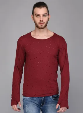 Red Distressed Full Sleeve T-shirt