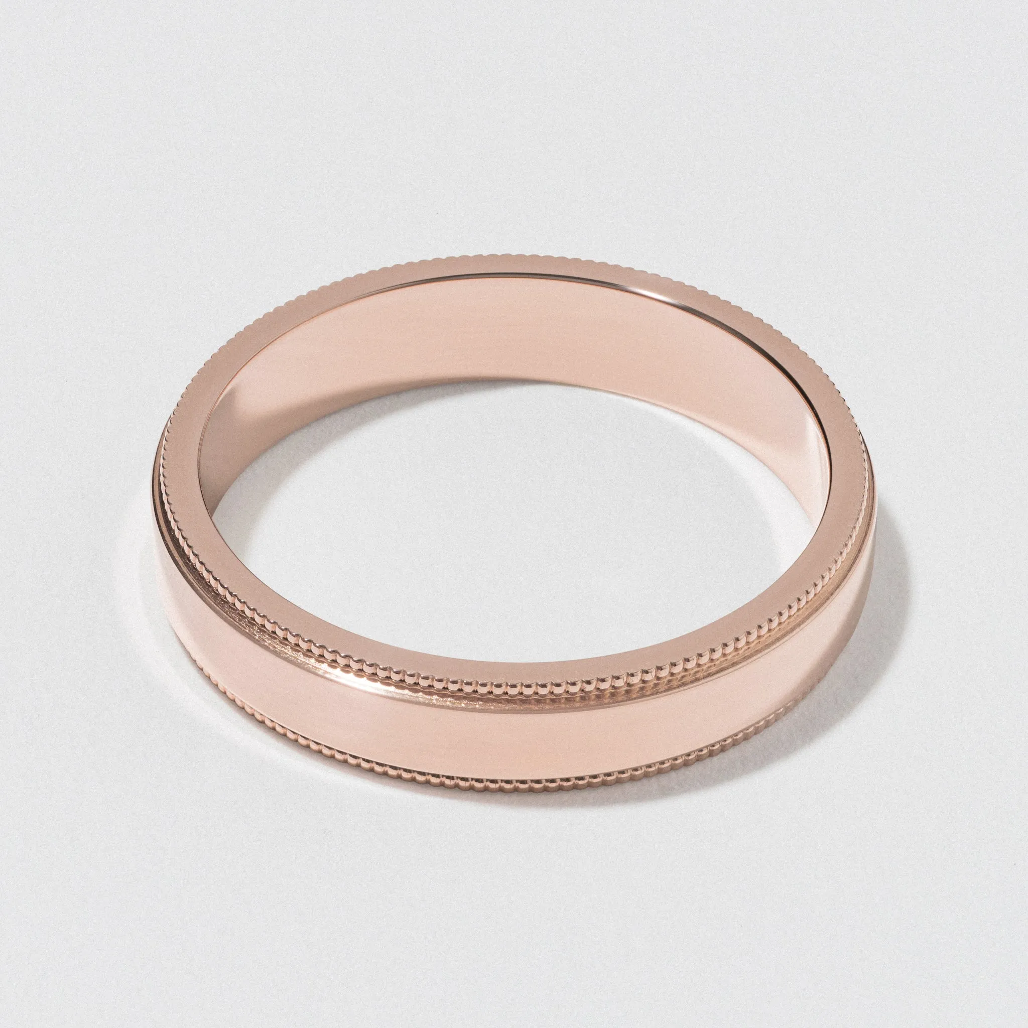 Rose Gold Flat Milgrain Wedding Band - Polished 4mm