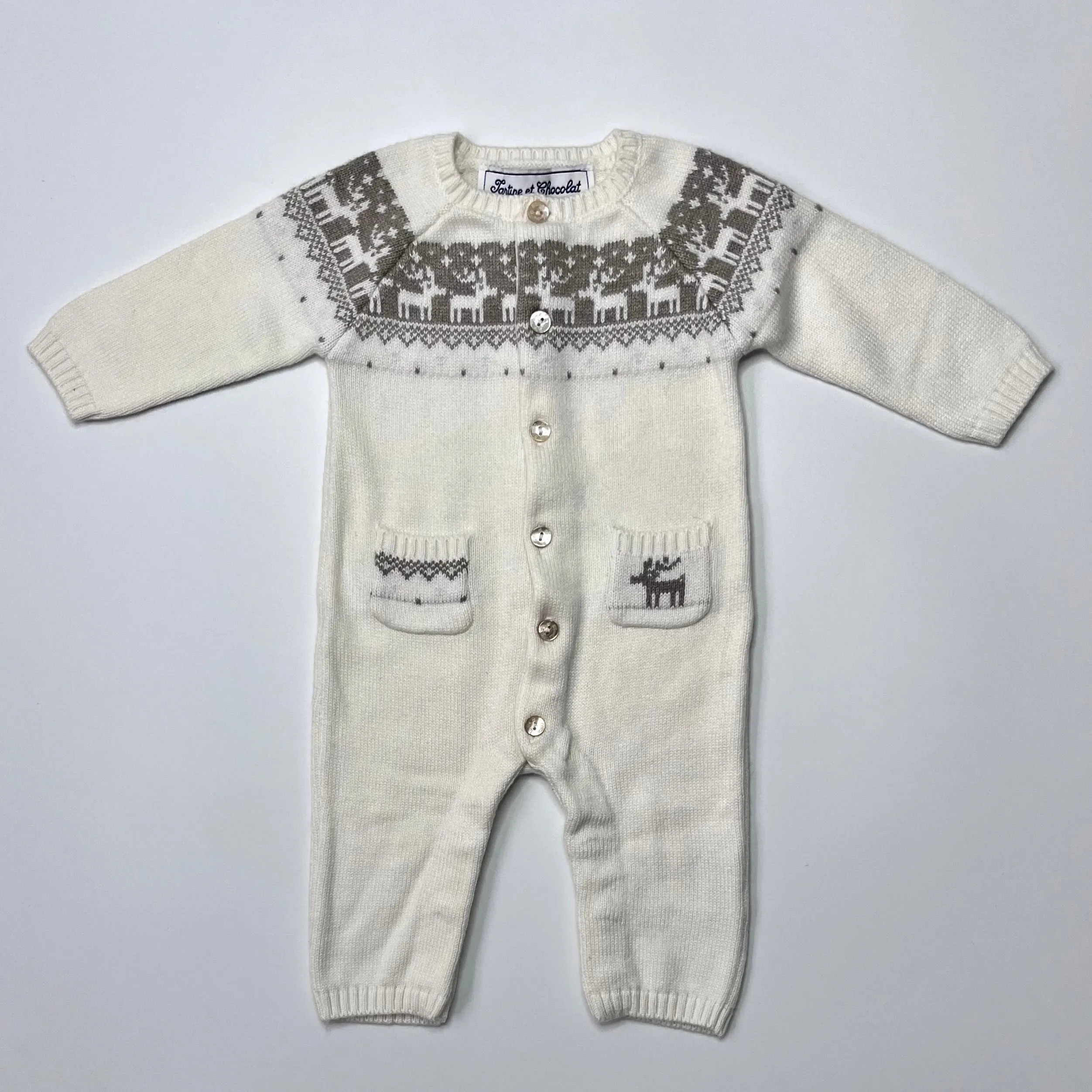 Tartine et Chocolat Nordic Style Intarsia Knitted Romper: 1 Month