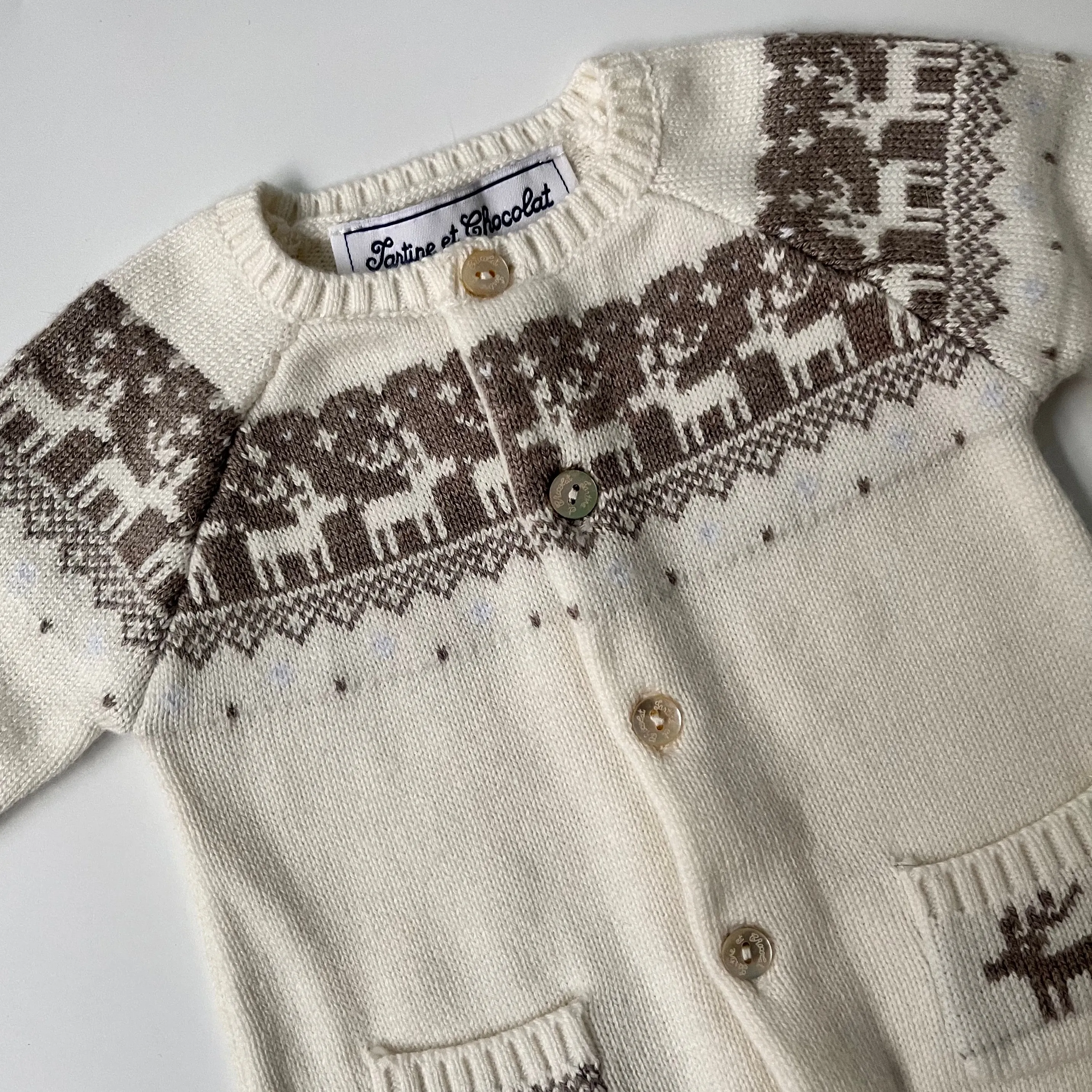 Tartine et Chocolat Nordic Style Intarsia Knitted Romper: 1 Month