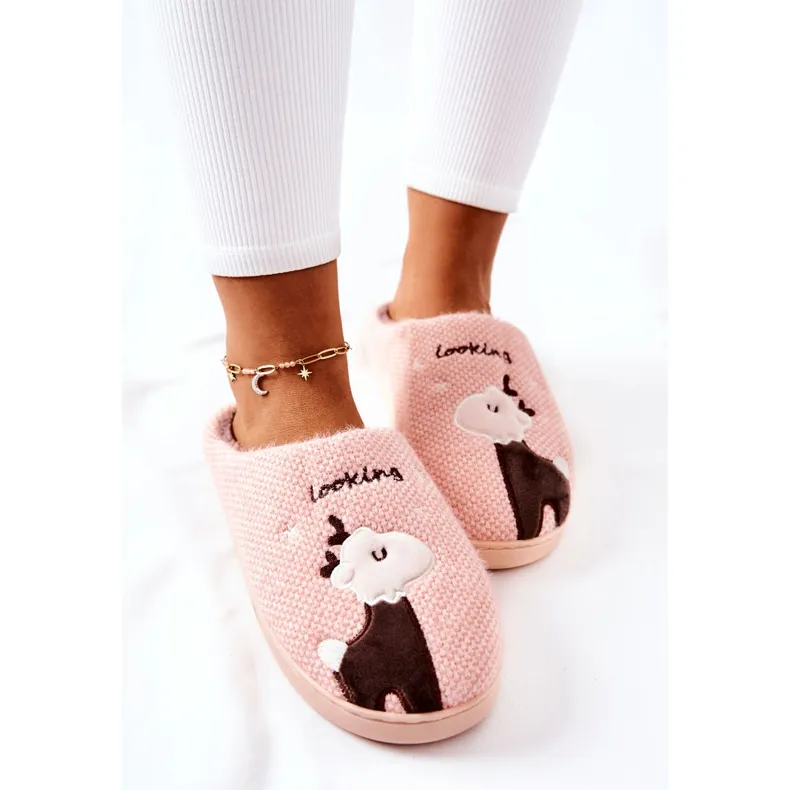 WJ1 Warm slippers Reindeer Light pink Jilly brown