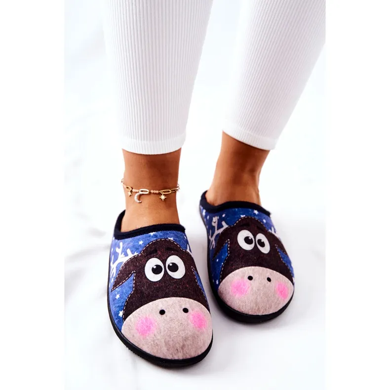 WJ1 Warm slippers Reindeer pattern Blue Elodie