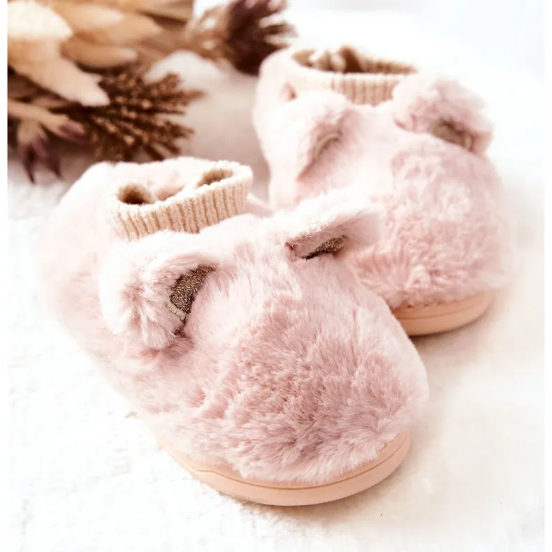 WJ1 Warm Slippers With Ribbed Light pink Dessi beige