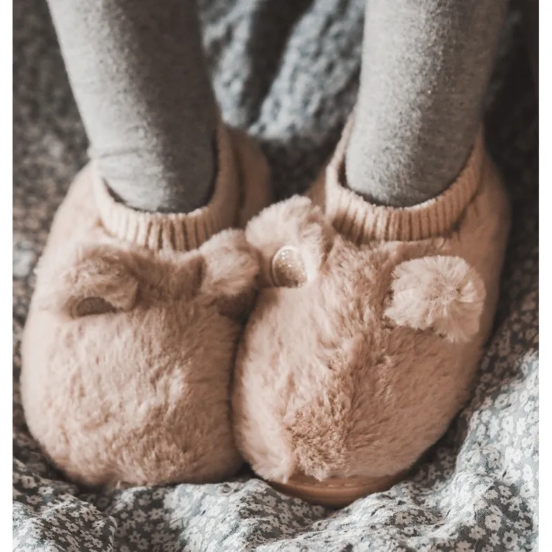 WJ1 Warm Slippers With Ribbed Light pink Dessi beige