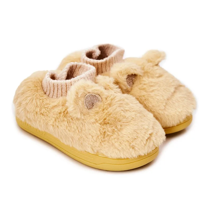 WJ1 Warm Slippers With Ribbed Yellow Dessi beige