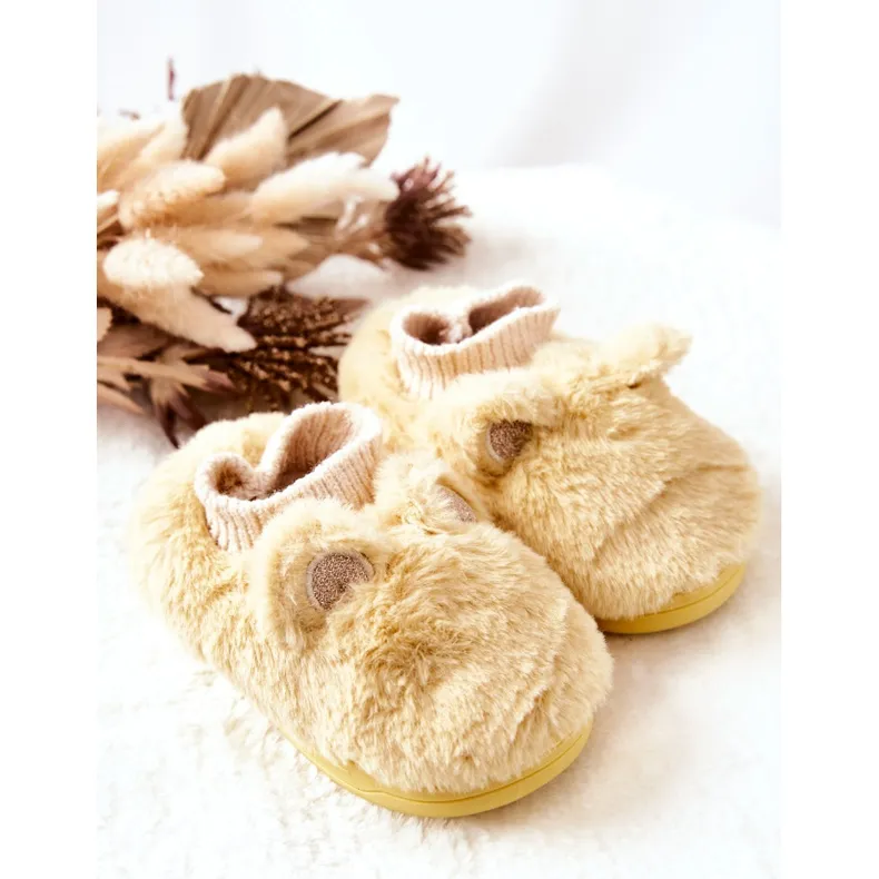 WJ1 Warm Slippers With Ribbed Yellow Dessi beige