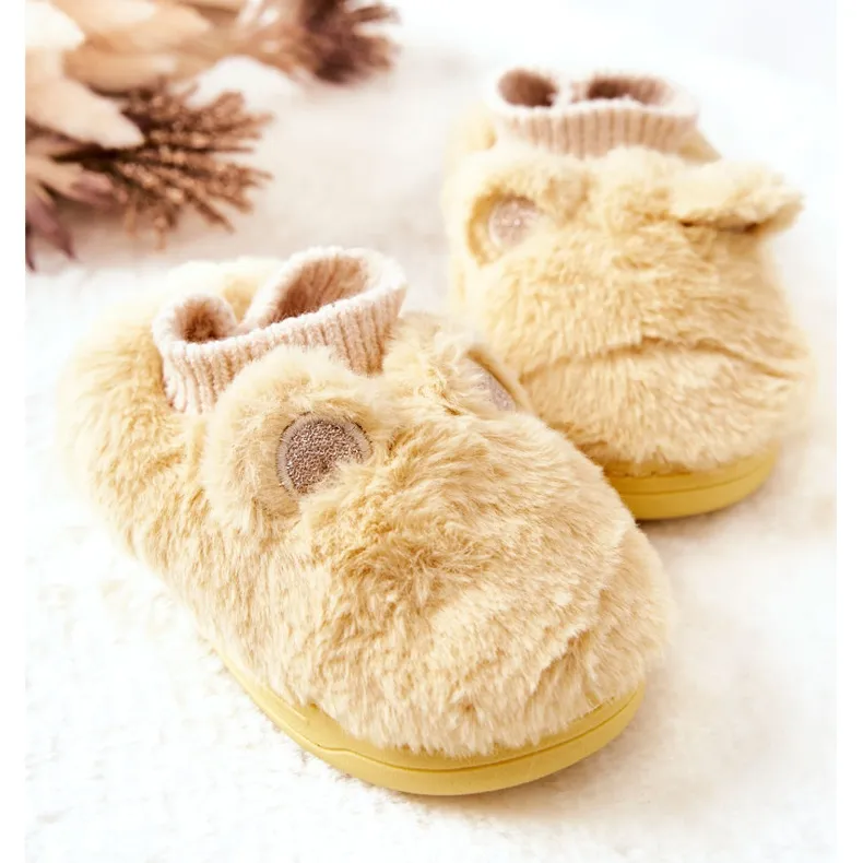 WJ1 Warm Slippers With Ribbed Yellow Dessi beige